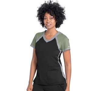 NWT Greys Anatomy active “scuba” scrub top in black/sage/moonstruck colorblock